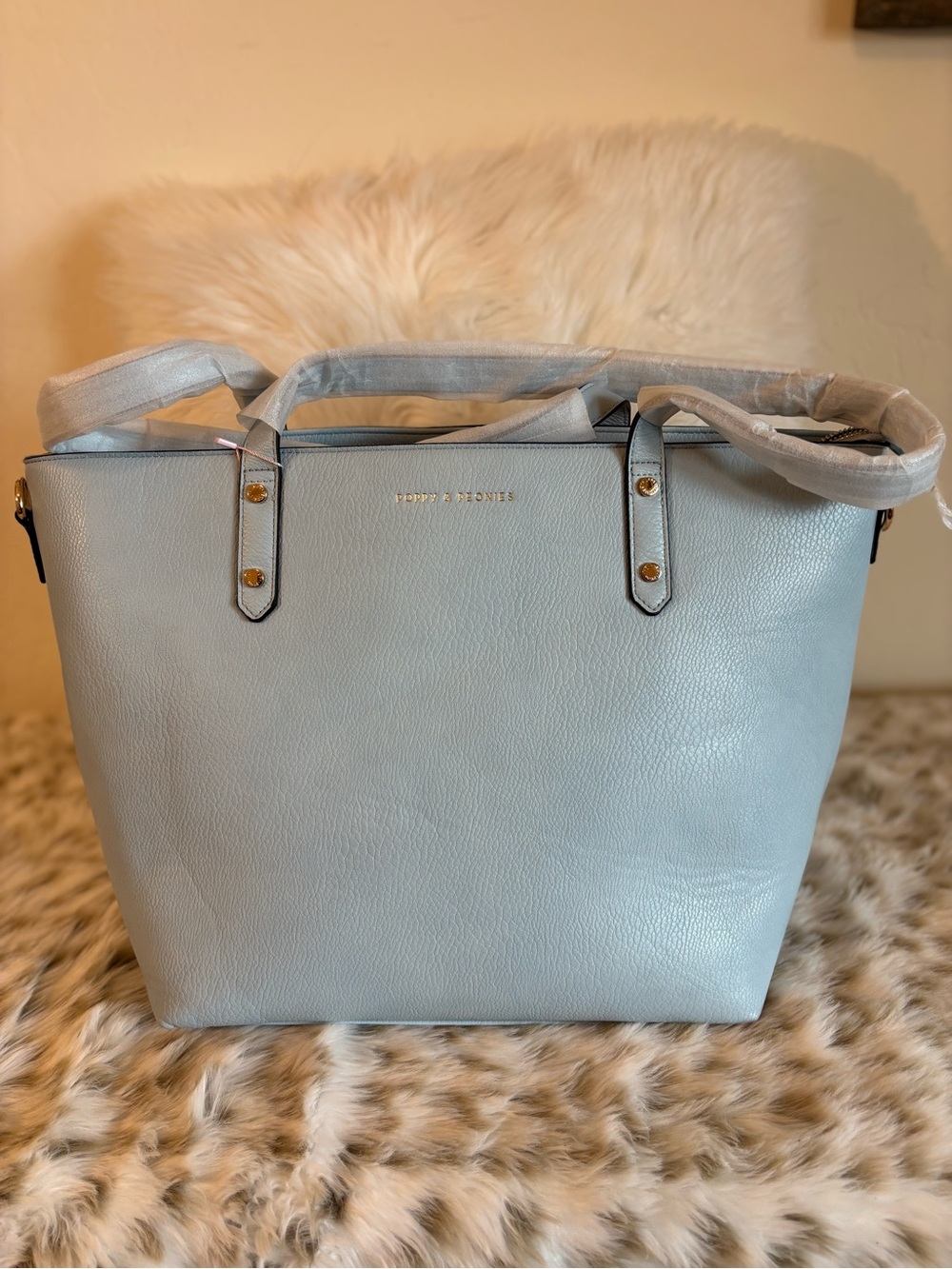 Poppy & Peonies Baby Blue Go Getter Tote Bag.